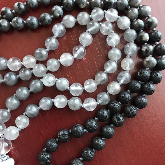 Reiki charged Labradorite and volcanic lava Mala - Picture 4 of 7